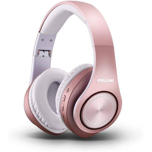 Photo 1 of Bluetooth Headphones Over Ear, Pollini Wireless Headset V5.0 with Deep Bass, Soft Memory-Protein Earmuffs and Built-in Mic for iPhone/Android Cell Phone/PC/TV (Rose Gold)
