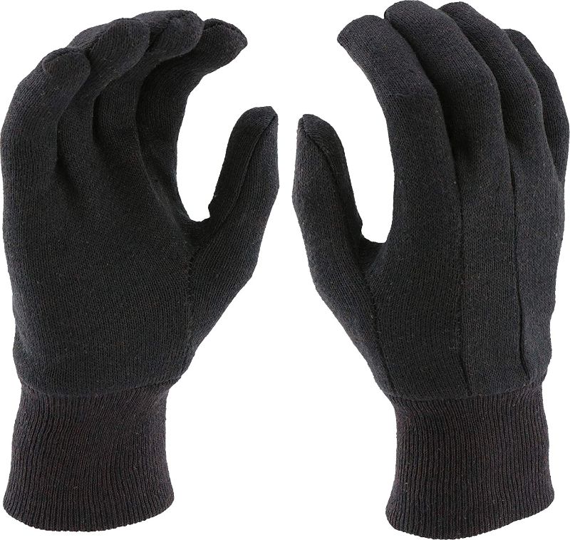 Photo 1 of West Chester 65090 Brown Jersey Gloves - Medium, Polyester Safety Gloves with Elastic Knit Wrist, Stretch Back 4 PK 
