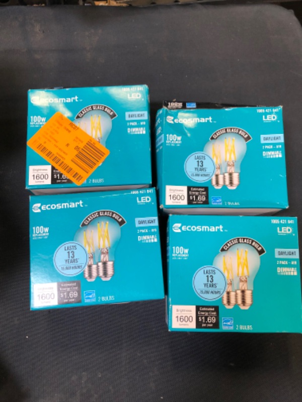 Photo 2 of 100-Watt Equivalent A19 ENERGY STAR and CEC Dimmable LED Light Bulb in Daylight 4 pack [ BOXES OPENED BUT NOT USED / UNABLE TO TEST FOR PROPER FUNCTION ]