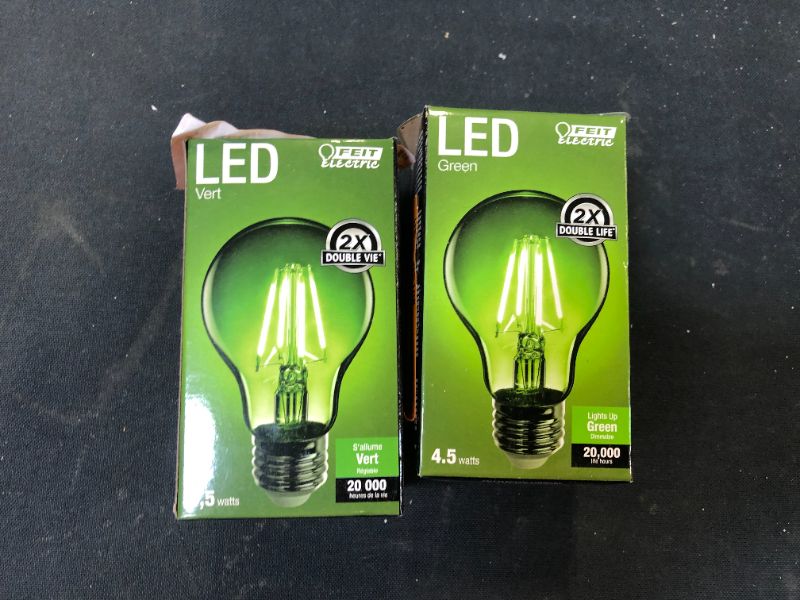 Photo 3 of 25-Watt Equivalent A19 Medium E26 Base Dimmable Filament LED Light Bulb Green Colored Clear Glass (1-Bulb) 2 pack 
