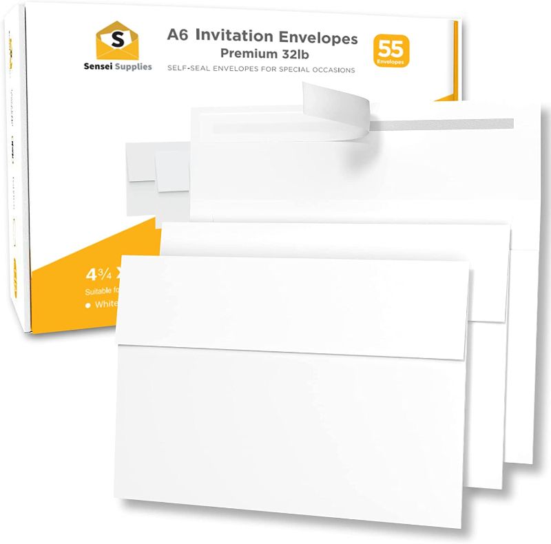 Photo 1 of 4x6 Envelopes A6 Envelopes 55pk: Sensei Supplies Small White Envelopes 4x6 Easy Self Seal for Invitation Envelopes, Baby Shower Envelopes 4x6, RSVPs, Photos, Greeting Card Envelopes, 4x6 Cards & More
