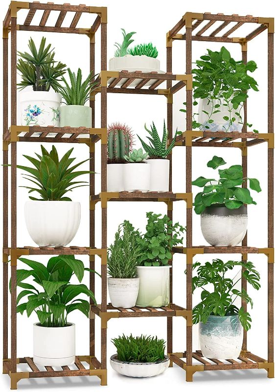 Photo 1 of Plant Stand Indoor Outdoor, 10 Tier Reinforced Plant Shelf Tall Plant Stands for Multiple Plants Large Wood Plant Rack Holder Garden Shelves Flower Stand for Living Room Patio Corner BLACK 
