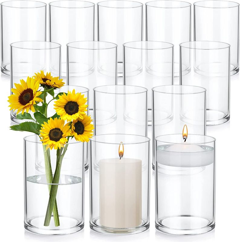 Photo 1 of 15 Pack Clear Glass Cylinder Vases Tall Floating Candles Holders Table Centerpieces Vases for Wedding Decorations and Formal Dinners