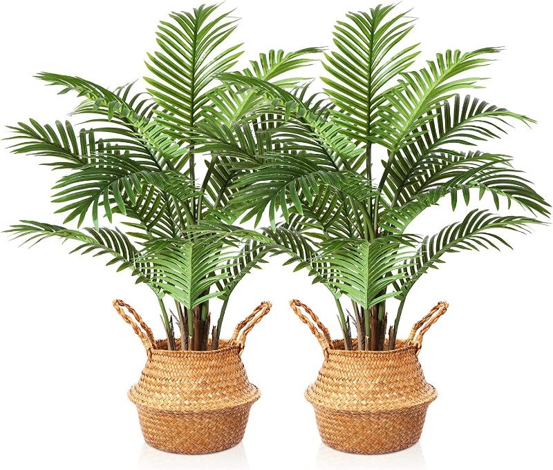 Photo 1 of MOSADE Artificial Palm Tree 37”Fake Potted Areca Palm Plant with Handmade Seagrass Basket, Perfect Faux Tree Home Décor for Indoor Outdoor Office Porch Balcony Bedroom Gift?2Pack NEW 