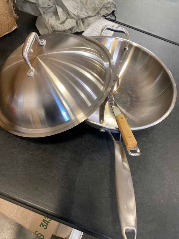 Photo 2 of Willow & Everett Wok Pan - Non-Stick Stainless Steel Stir Fry Pans With Domed Lid & Bamboo Spatula - Scratch Proof Cookware For Gas, Induction Or Electric Stove