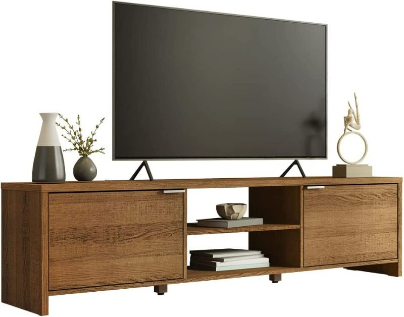 Photo 1 of Madesa TV Stand Cabinet with Storage Space and Cable Management, TV Table Unit for TVs up to 75 Inches, Wooden, 18'' H x 15'' D x 71'' L - Brown NEW