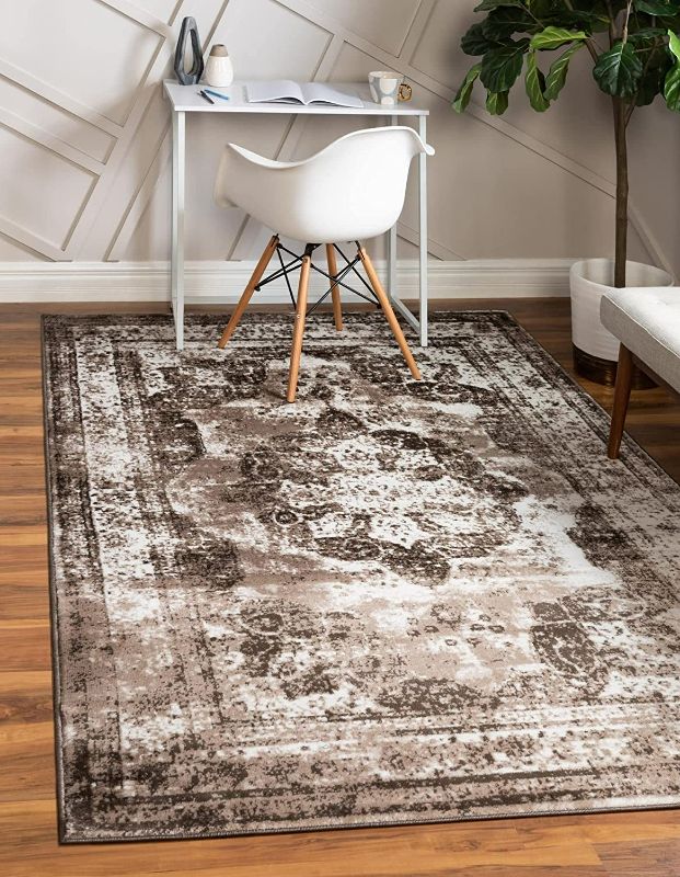 Photo 1 of Unique Loom Sofia Collection Area Rug - Vintage  (7' 1" x 10', Light Brown/ Brown) 