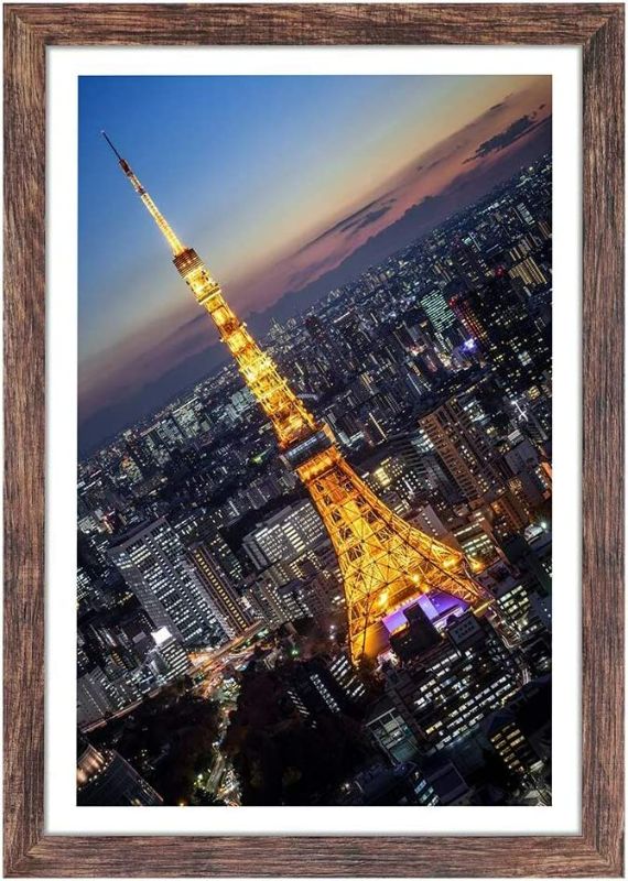 Photo 1 of Q.Hou 13x19 Picture Frames (2 Piece) Wood Patten Rustic Brown One Pack Wall Hanging, Smooth Molding & Acrylic Cover, Great for Art Prints, Poster, Mural and Picture NEW