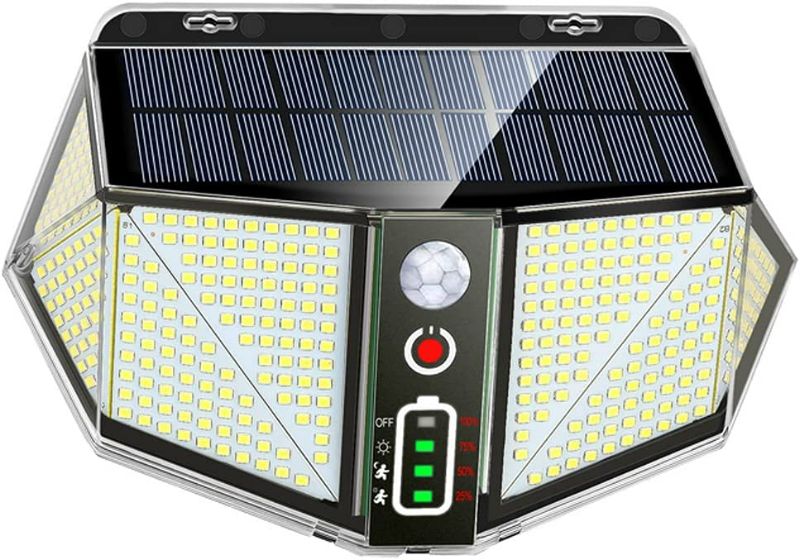 Photo 1 of Aolyty Solar Motion Sensor Light Outdoor, 3 Lighting Modes Upgrade 410 LEDs Waterproof Solar Led Wall Lights Power Display Super Bright 2800LM Security Lights for Yard Pathway Garage Garden Driveway 
