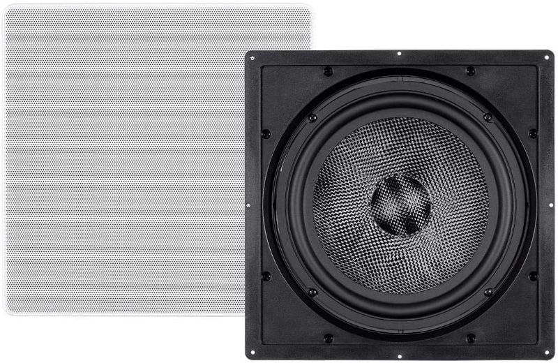 Photo 2 of Monoprice Aramid Fiber In-Wall Center Channel Speaker - (Single) With Titanium Tweeters - Caliber Series/ Monoprice Carbon Fiber In-Wall Speaker - 12 Inch (Each) 300 Watt Subwoofer, Easy Install For Home Theater - Alpha Series 
