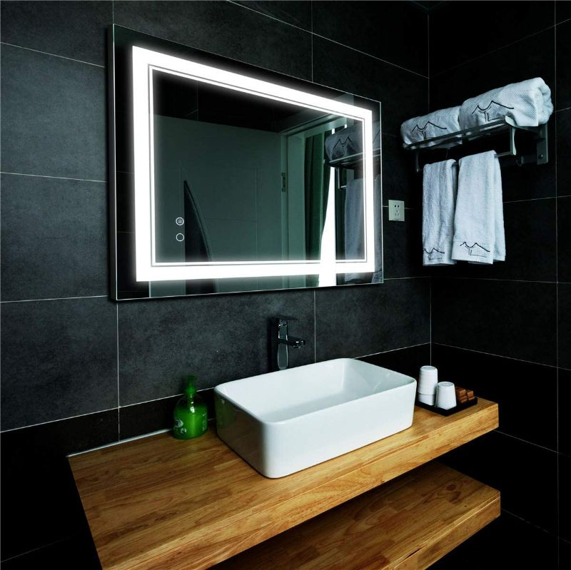 Photo 1 of LED Bathroom Mirror Wall-Mounted Vanity Mirror with Anti Fog,Dimmable Waterproof Smart Touch Button Makeup Mirror with Lights Vertical & Horizontal