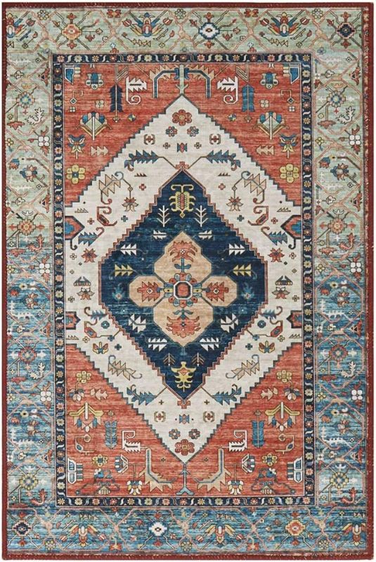 Photo 1 of Lahome Collection Traditional Area Rug - Non-Slip Distressed Vintage Persian Oriental Area Rug Accent Throw Low Pile Rugs Floor Carpet for Door Mat Entryway Bedrooms Decor (4’ X 6’, Persian Formal) 
