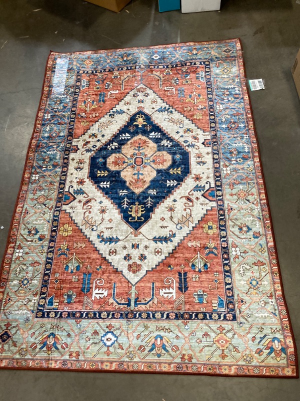 Photo 2 of Lahome Collection Traditional Area Rug - Non-Slip Distressed Vintage Persian Oriental Area Rug Accent Throw Low Pile Rugs Floor Carpet for Door Mat Entryway Bedrooms Decor (4’ X 6’, Persian Formal) 
