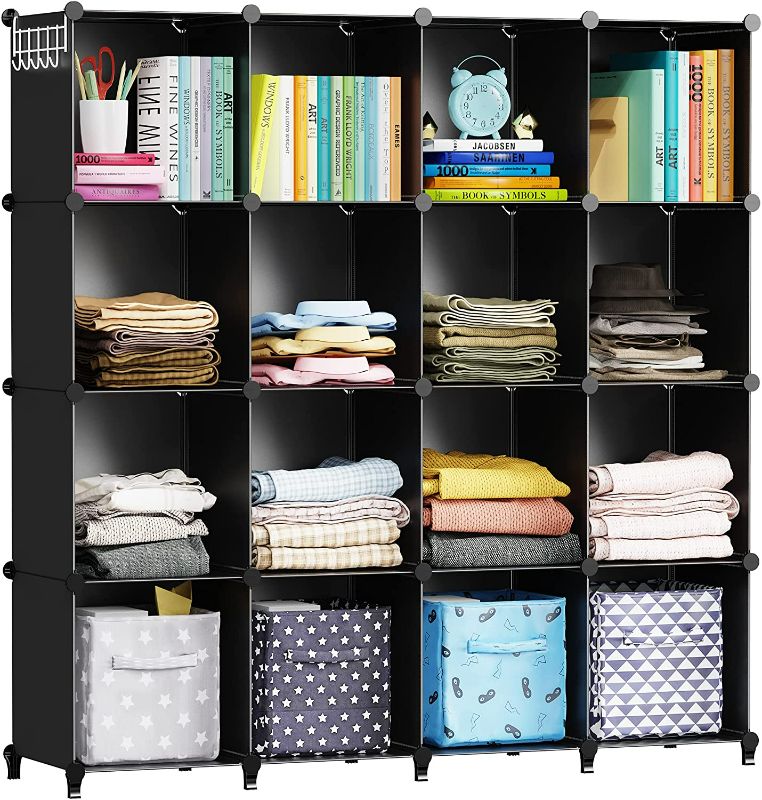 Photo 1 of HOMIDEC Cube Storage Organizer 16-Cube Storage Shelf, Closet Organizer for Garment Racks, Closet Organizers and Storage with Metal Hammer, Bookshelf for Kids, (48.4 L x 12.2 W x 48.4 H Inches),Black NEW 