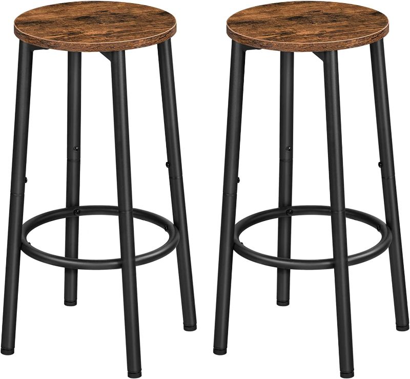 Photo 1 of HOOBRO Bar Stools, Set of 2 Bar Chairs, Kitchen Round Height Stools with Footrest, Breakfast Bar Stools, Sturdy Steel Frame, for Dining Room, Kitchen, Party, Easy Assembly, Rustic Brown NEW 
