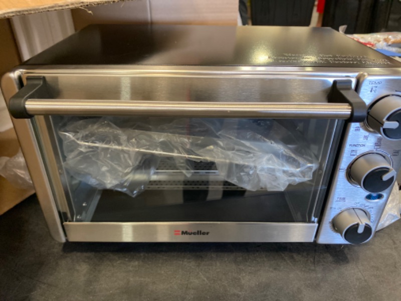 Photo 2 of Toaster Oven 4 Slice, Multi-function Stainless Steel Finish with Timer - Toast - Bake - Broil Settings, Natural Convection - 1100 Watts of Power, Includes Baking Pan and Rack by Mueller Austria NEW