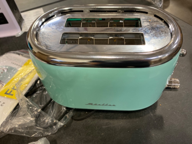 Photo 2 of Mueller Retro Toaster 2 Slice with 7 Browning Levels and 3 Functions: Reheat, Defrost & Cancel, Stainless Steel Features, Removable Crumb Tray, Under Base Cord Storage, Turquoise