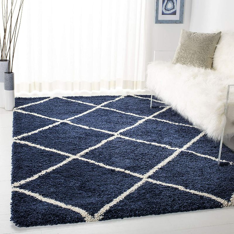 Photo 1 of SAFAVIEH Hudson Shag Collection 8' x 10' Navy/Ivory SGH281C Modern Diamond Trellis Non-Shedding Living Room Bedroom Dining Room Entryway Plush 2-inch Thick Area Rug
