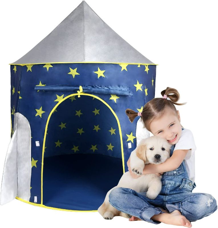 Photo 1 of Kids Tent Rocket Spaceship, Kids Play Tent, Unicorn Tent for Boys & Girls, Kids Playhouse, Pop up Tents Foldable, Toddler Tent, Gift for Kids, Indoor & Outdoor, Blue, Space Theme
