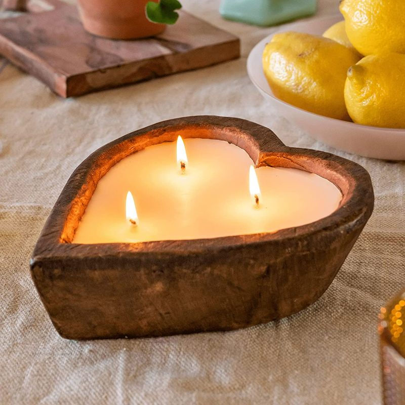 Photo 1 of Soul of Bali Natural Candle Golden wood dough bowl candle rustic style candle soy wax candle included antique farmhouse NEW 