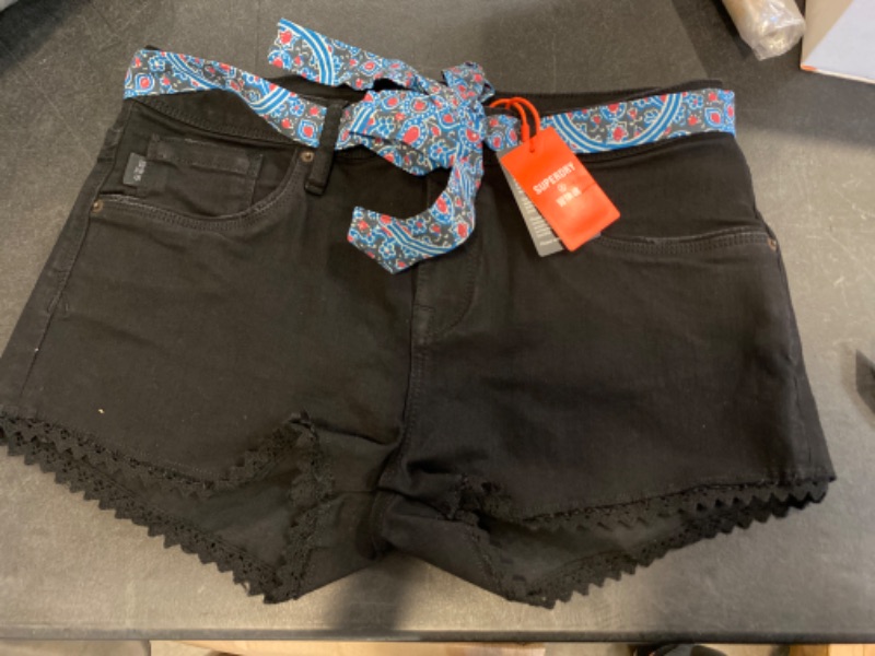 Photo 2 of Superdry Denim Lace Trim Hot Shorts Black Size 32 Booty Shorts Summer Jean Short NEW 
