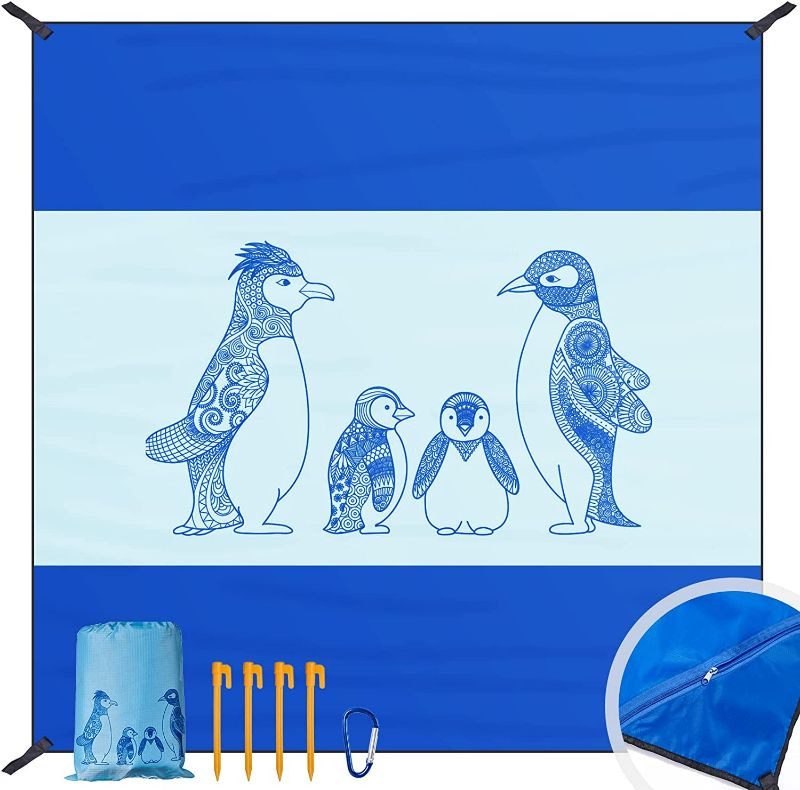 Photo 1 of DEWUR Beach Blanket Sandproof Extra Large Beach Mat, Quick Drying, Soft and Durable Light Weight and Portable, for Travel Camping, Beach Vocation, with 4 Stakes & Pocket (DOLPHIN 10'x 9') NEW

