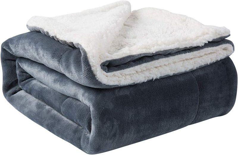 Photo 1 of NANPIPER Sherpa Blanket Warm Blankets for Winter Super Soft Fuzzy Flannel Fleece/Wool Like Reversible Velvet Plush Couch Blanket Lightweight(Grey Throw Size 50"x60")
