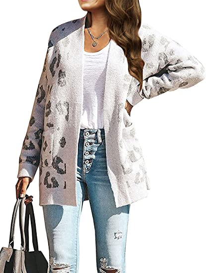 Photo 1 of ZESICA Women's Long Sleeves Open Front Leopard Print Knitted Sweater Cardigan Coat Outwear (M) NEW
