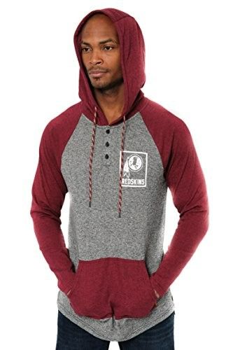 Photo 1 of Icer Brands NFL Men's Washington Redskins Fleece Hoodie Pullover Sweatshirt Henley Raglan, Small, Maroon
