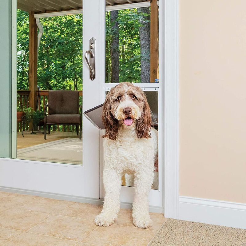 Photo 1 of PetSafe 1-Piece Sliding Glass Pet Door for Dogs & Cats - Adjustable Height 75 7/8" to 80 11/16" X-Large, White, No-Cut Install, Aluminum Patio Panel Insert, Great for Renters or Seasonal Installation
