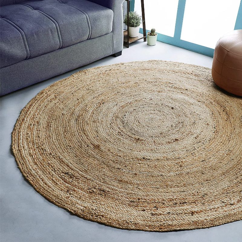 Photo 1 of Hausattire Hand Woven Jute Braided Rug, 8' Round - Natural, Reversible Area Rugs for Living Room, Kitchen, 8 Feet Round NEW 