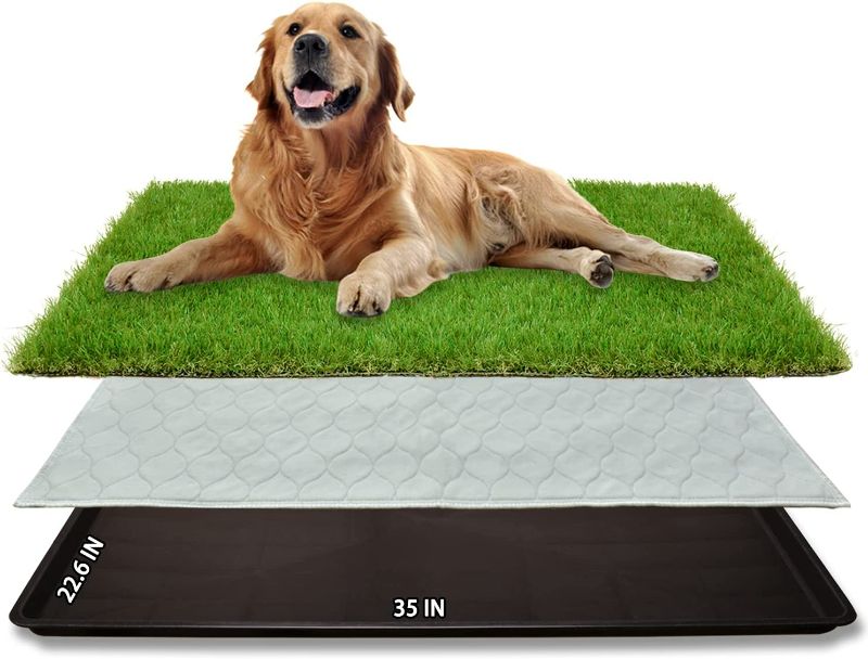 Photo 1 of Dog Grass Large Patch Potty, Artificial Dog Grass Bathroom Turf for Pet Training, Washable Puppy Pee Pad, Perfect Indoor/Outdoor Portable Potty Pet Loo (Tray system-35"X22.6") NEW 