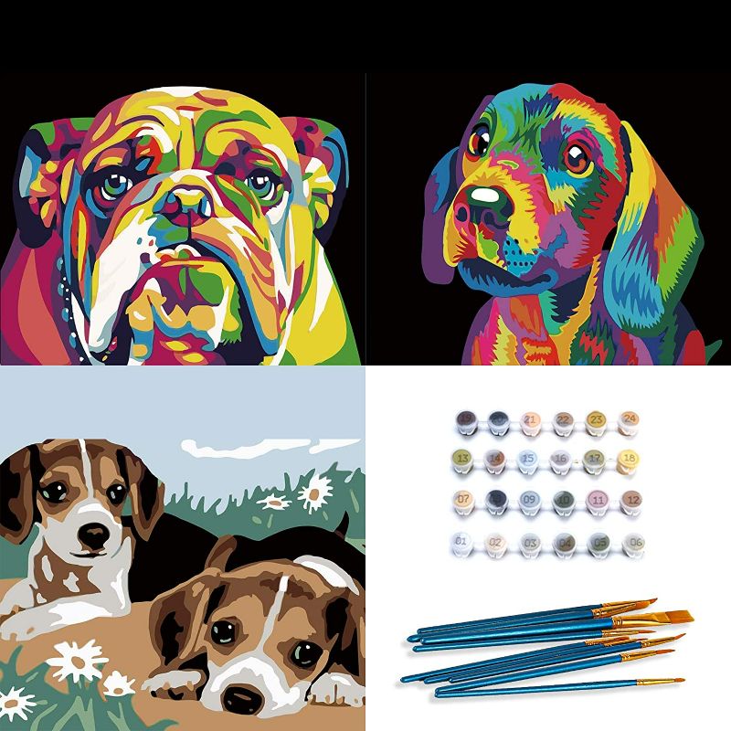 Photo 1 of INSOUR 3 Pack Paint by Numbers for Adults and Kids, Acrylic Painting Kit, Frameless (Cute Dogs) NEW 
