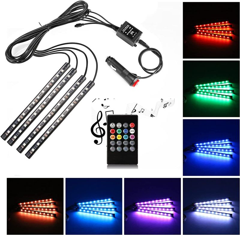 Photo 1 of Car LED Strip Light,Uniwit 4 Pieces DC 12V Multicolor Car Interior Music Light LED Underdash Lighting Kit with Sound Active Function and Wireless Remote Control Including Car Charger NEW
