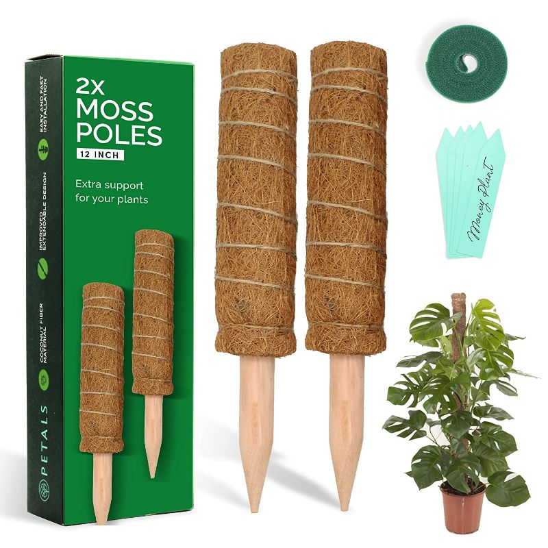 Photo 1 of 2 Pack Petals Monstera Small Moss Pole for Plants 20 Inch Moss Poles for Climbing Plants 2x12 Inch Plant Poles for Potted Plants Indoor Monstera Pole - Coco Coir Pole Moss Stick with 5 Label & Velcro Tape 
