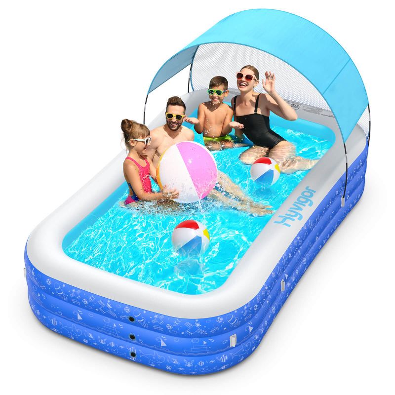 Photo 1 of Hyvigor Inflatable Swimming Pool for Kids and Adults, Full-Sized Family Kiddie Inflatable Pools with Removable Sunshine Canopy, Outdoor/Garden, Ages 3+

