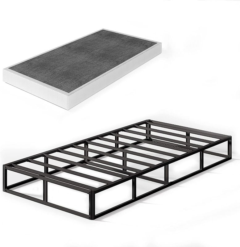 Photo 1 of THEOCORATE Twin Box Spring and Cover Set, Low Profile Metal BoxSpring, Heavy Duty Structure with Easy Clean Bed Skirt, Mattress Foundation, Noise Free, Non-Slip, Easy Assembly NEW 
