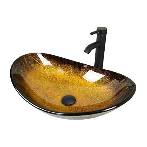 Photo 1 of Elecwish Bathroom Artistic Glass Vessel Sink Modern Oval W/Oil Rubbed Bronze Faucet & Pop-up Drain Combo NEW 
