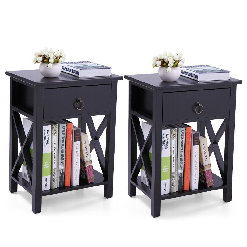 Photo 1 of Set of 2 Nightstand Sofa Side Table End Table W/Drawer and Storage Shelf Bedroom NEW 
