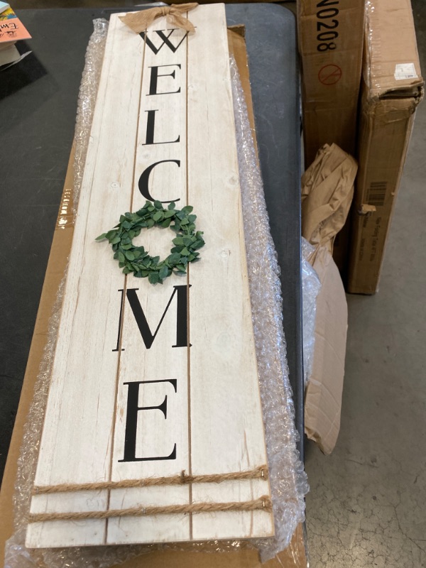 Photo 2 of Vertical Wooden Welcome Sign Plaque with Wreath Wall Hanging Decor|Large Farmhouse Decor for Entryway-Front Door NEW