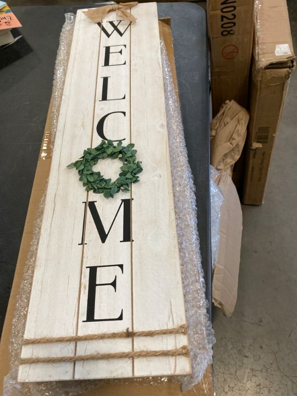 Photo 2 of Vertical Wooden Welcome Sign Plaque with Wreath Wall Hanging Decor|Large Farmhouse Decor for Entryway-Front Door NEW 