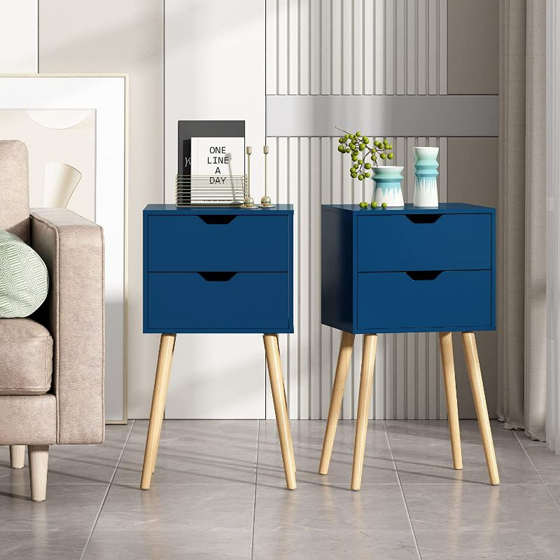 Photo 1 of JAXPETY Set of 2 Modern Wood Nightstand, Bedside Table with 2 Drawers, Bedside Furniture, Night Stand, End Table, Side Table with Storage Wood Cabinet for Home Bedroom(Blue) NEW 
