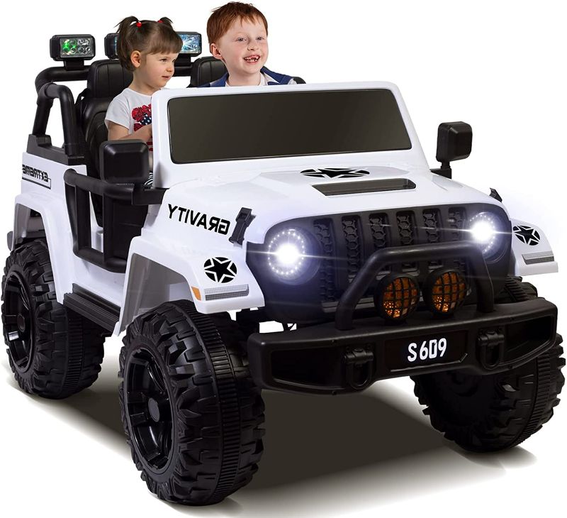 Photo 1 of OTTARO  Ride on Truck, 12V Large Electric Vehicles Battery Powered Cars for Kids with Remote Control, Spring Suspension, LED Lights, Music (White)
