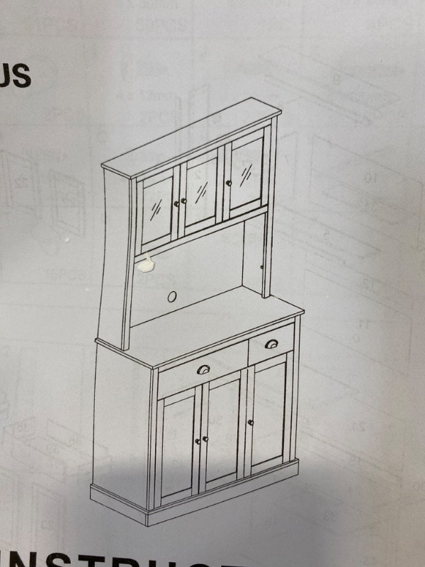 Photo 2 of Kitchen Pantry Storage Cabinet with Microwave Stand, Freestanding Hutch Cabinet with Buffet Cupboard, Drawers and Doors for Home, Grey 