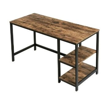 Photo 1 of 47 in. W Brown Industrial Writing Desk Computer Table with 2-Shelves