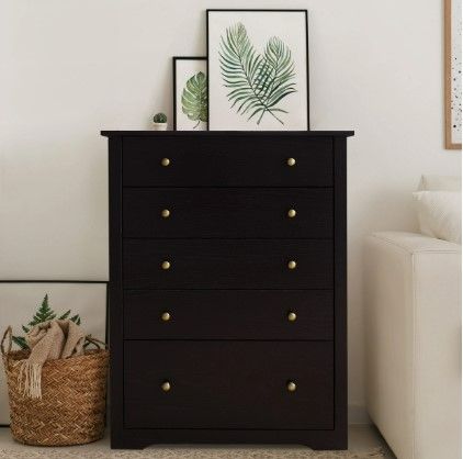 Photo 1 of VEIKOUS 5-Drawer Dresser with Metal Knobs Vertical Dresser Chest of Drawers for Bedroom and Living Room, Black
