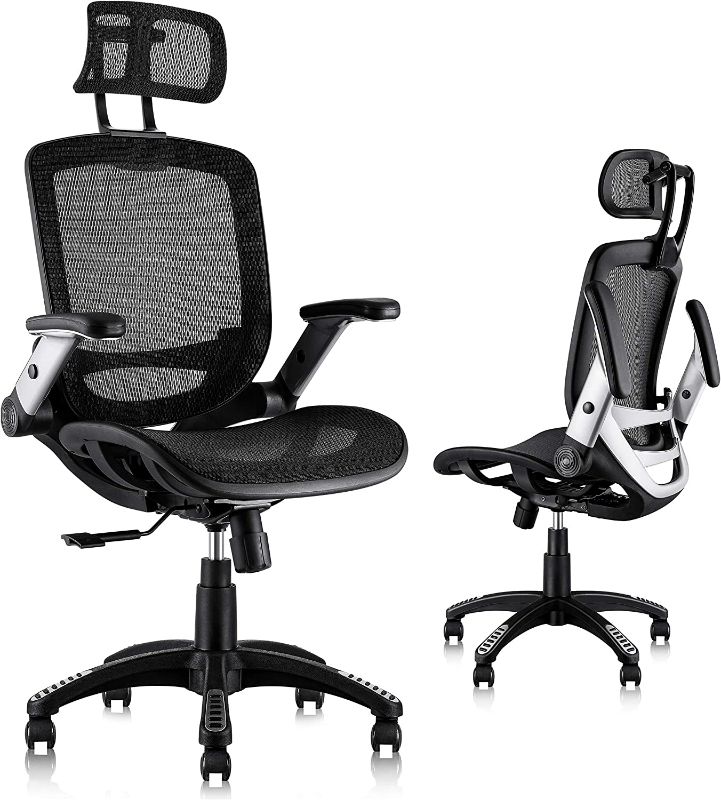Photo 1 of Ergonomic Mesh Office Chair, High Back Desk Chair - Adjustable Headrest with Flip-Up Arms, Tilt Function, Lumbar Support and PU Wheels, Swivel Computer Task Chair NEW 