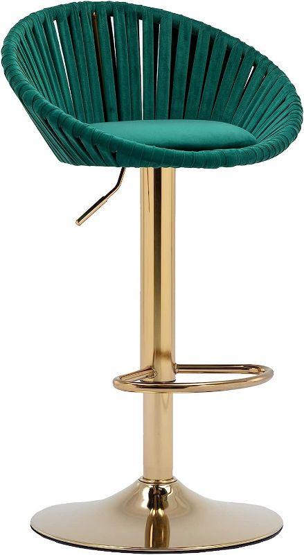 Photo 1 of VAAMI Bar Stools Set of 1-360° Swivel Barstool Chairs with Back, Adjustable Height Bar Chairs, Modern Pub Kitchen Counter Height, Island Chair for Home Kitchen Island, Pub, Bistro, Cafe(Emerald)
