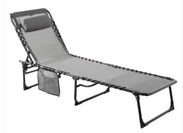 Photo 1 of Outdoor Chaise Lounge Chair 4-Fold for Patio with Detachable Pocket and Pillow, Gray NEW 