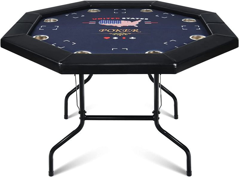 Photo 1 of RayChee Poker Table Foldable, 8 Player Octagonal Folding Portable Texas Holdem Table with Water-Resistant Cushioned Rail, 8 Stainless Steel Cup Holders, Casino-Grade Felt Surface (Black) NEW 
